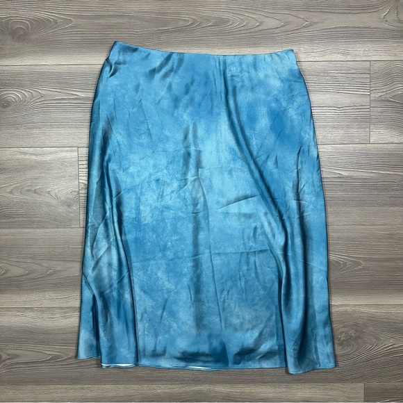 Lauren Ralph Lauren Blue Satin Midi Skirt Acid Wash Effect Size 12 - Picture 3 of 4